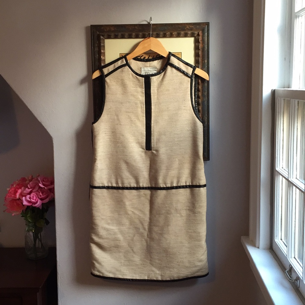 Céline Designer Burlap, Linen, and Leather Dress